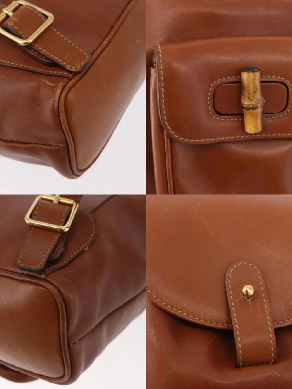 GUCCI Bamboo Backpack Leather Brown Gold 003 2058 0030 Auth ka4930